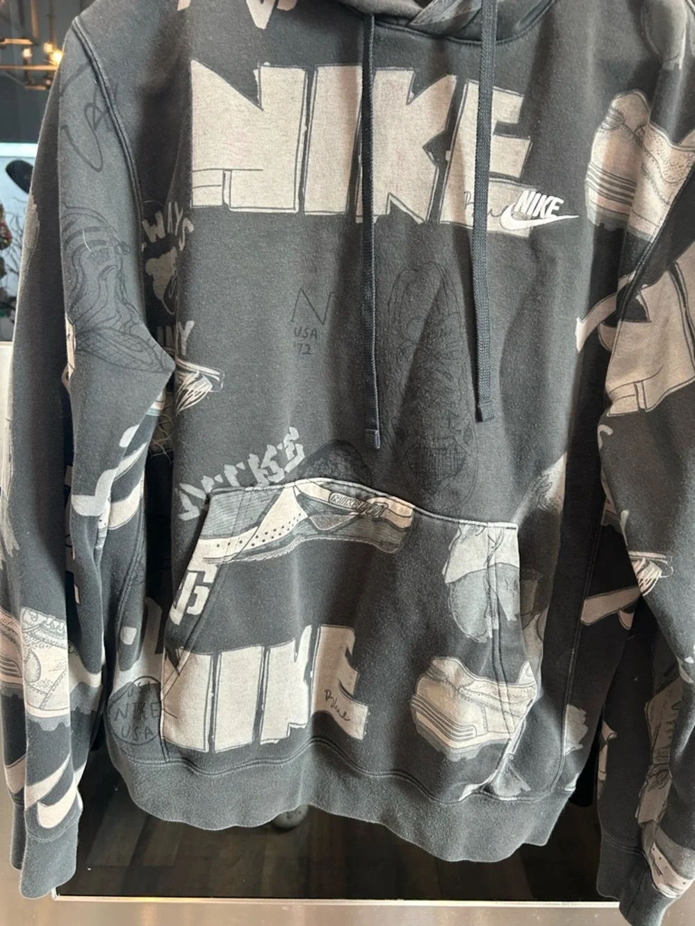 Nike Black & Gray printed Graphic Pullover Hoodie size M a few stains GUC - Picture 5 of 7